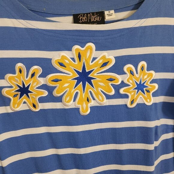 Bob Mackie Art To Wear Blue White Striped Floral Splash Shift Dress Size M - Picture 3 of 5